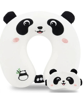 lot 44320 image: Sexysamba Cartoon Headrest & Neck Pillow for Kids Boys & Girls, Teens, Travel Accessories for Airplane, Car, Recline, Memory Foam Cute Travel Pillow with Sleep Eye Mask - Panda