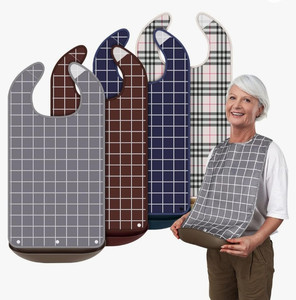 lot 44349 image: Bravace 4 Pack Adult Bibs for Eating Waterproof Clothing Protector with Detachable Crumb Catcher Adult Bibs for Women and Men