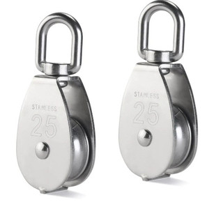 lot 44350 image: 2Pcs 25MM Single Pulley Block in 304 Stainless Steel M25 Pulley Roller Loading 400kg - Silver