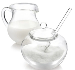lot 44355 image: Teabloom Stain-free & Odor-free Borosilicate Glass Sugar and Creamer Set - Tea or Coffee Serving Set Includes Cream Pitcher, Sugar Bowl with Lid and Spoon