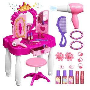 lot 44385 image: Toddler Makeup Table with Mirror and Chair, Kids Makeup Vanity Set with Accessories and Lights and Music Sound for Girls, Toddlers 3-5 Years Old