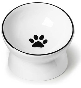 lot 44402 image: ONTUBE Ceramic Raised Cat Dishes or Small Dog Bowl, Pet Food or Water Bowls,5.3-Inch 10oz (White)