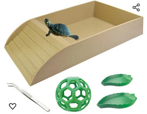 lot 44417 image: Tortoise Habitat with Slopes,Turtle Habitat Set with Turtle Water Dish Food Tongs and Food Ball,Tortoise Accessories for Tortoises Turtles Lizards Bearded Dragons Frogs Other Amphibians