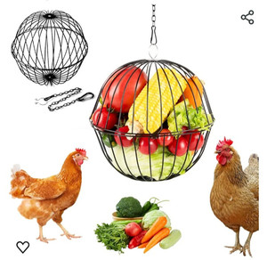 lot 44456 image: 1 Pack Hanging Chicken Feeder 8 Inch Large Durable Iron Hanging Chicken Veggie Treat Ball Chicken Vegetable String Bag Poultry Fruit Holder Chicken Cabbage Feeder Treat Feeding Tool for Poultry