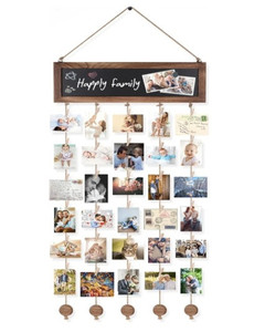 lot 44494 image: Bikoney Picture Frames Collage Photo Hanging Display Picture Board Wood Rustic Frames for Wall Decor and Dorm Room Decor with Blackboard and 30 Clips Carbonized Black
