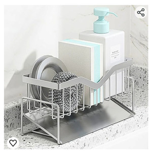 lot 44510 image: Kitchen Sink Caddy Sponge Holder, Quick Draining, SUS 304 Stainless Steel Sponge Organizer, Basket for Cleaning and Scrub Tool, Kitchen Sink Brush Caddy Holder