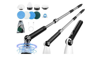 lot 44517 image: Electric Spin Scrubber, Cordless Cleaning Brush & Extension Handle, Power Shower Scrubber with 8 Replaceable Head