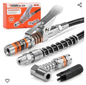 lot 44562 image: THINKWORK Grease Gun Coupler Set, Strong Lock on Greases Gun Couplers with 90° Grease Coupler Adaptor,12000 PSI Quick Release Grease Coupler Compatible with All Grease Guns 18 NPT Grease Gun Fitting