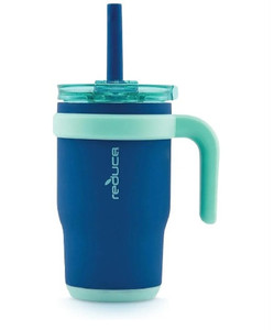 lot 44565 image: REDUCE 14 Oz Coldee Kids Tumbler with Lid and Straw - Coldee Insulated Travel Mug - Spill-Proof, Sweatproof Stainless Steel, BPA-Free - Includes Handle, Reusable Silicone Straw - Nautical Mist