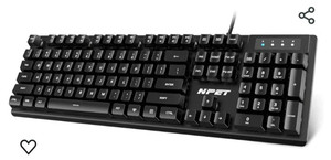 lot 44599 image: NPET K10V1 Wired Computer Keyboard, Plug and Play, Full-Size with 12 Multimedia Keys, Spill-Resistant, 6.2ft USB Cable, Compatible with PC, Laptop (Black