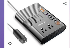 lot 44606 image: 300W Car Power Inverter 12V DC to 110V AC Car Adapter for Plug Outlet, Car Mounted Converter Power Inverter with Type-C Port, 4 USB Ports, QC Port, 2 AC Outlets and 2 Cigarette Lighter Ports(Black