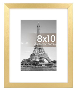 lot 44628 image: 8x10 Picture Frame, Display Pictures 5x7 with Mat or 8x10 Without Mat, Wall Hanging Photo Frame, Gold 2 PACK