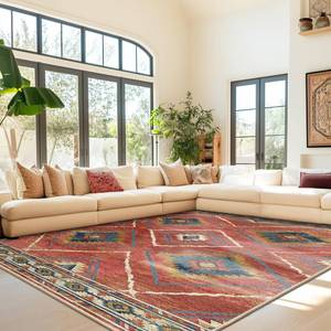 lot 46003 image: BESTSWEETIE 8x10 Area Rugs, Washable 8x10 Rug, Non Slip Floor Carpet, Low Pile Water Repellent, Ultra Soft Moroccan Rugs for Living Room Bedroom Indoor-RedOrange - Retail $123.23