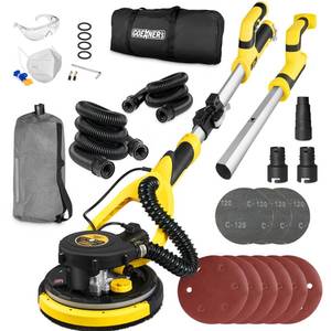lot 46024 image: Drywall Sander, Electric Drywall Sander with Vacuum, Automatic Dust Removal, 7 Variable Speed, 900-1800RPM, 26�� Power Cord, Labor-Saving Handle and Patented Fixture for Ceiling Sanding, LED Light - Retail $190.26