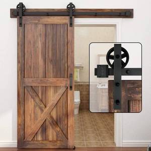 lot 46026 image: WINSOON 5-16FT Single Wood Sliding Barn Door Hardware Kit 8FT Basic Black Big Spoke Wheel Roller Garage Closet Carbon Steel Flat Track System (8FT) - Retail $80.15