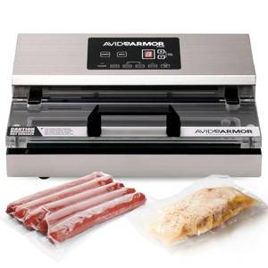 lot 46027 image: Avid Armor Vacuum Sealer Machine - A100 Stainless Construction, Clear Lid, Commercial Double Piston Pump Heavy Duty 12 Wide Seal Bar Built in Cooling Fan Includes 30 Pre-cut Bags and Accessory Hose - Retail $297.01