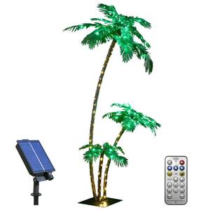 lot 46031 image: LIGHTSHARE Lighted 7FT Gorgeous Palm Tree 3Trunks Artificial Palm Tree 218LED Lights for Office Decoration Outdoor and Indoors Tiki Bar Christmas Patio Pool-Solar - Retail $79.99