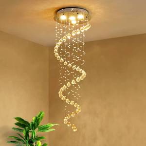 lot 46035 image: Saint Mossi 5-Lights Modern Raindrop Chandelier, Modern Crystal Height Light Fixture for Foyer, K9 Crystal Tall Chandeliers for Dining Room, Living Room, Chrome Finish Canopy - Retail $116.78