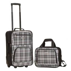 lot 46050 image: Rockland Rio 2pc Softside Carry On Luggage Set - Black Cross - Retail $168.43