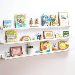 lot 46055 image: Axeman Picture Ledge Shelf, White Floating Shelves for Wall 56 Inch Set of 3, Picture Ledge Wall Shelf with Lip, Floating Shelves with Lip, Nursery Shelves Bookshelf Vinyl Record Shelf - White - Retail $80.09