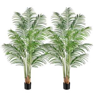 lot 46059 image: Keeplush Artificial Palm Tree 6ft Tall Fake Palm Tree Indoor Decor with 18 Trunks and Real Bark Design Faux Tropical Areca Palm Silk Floor Plant in Pot for Home Office Living Room Bedroom Decor 2pcs - Retail $102.79