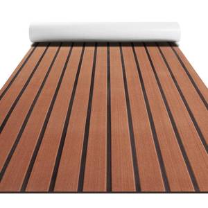 lot 46062 image: Fullfire Boat Flooring - EVA Foam Boat Decking - Faux Teak Marine Mat - Boat Carpet, Self-Adhesive Marine Flooring Sheet, for Motorboat RV Yacht Kayak 94 x 47 Brown with Black Lines - Retail $118.88