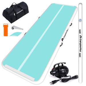 lot 46065 image: CHAMPIONPLUS 10ft 13ft 16ft 20ft Tumble Track Tumbling Mat Inflatable Gymnastics Air Mat 48 inches Thickness for Home Training Cheerleading Yoga with Electric Air Pump 10x3.3x4 Double Mint Green - Retail $127.47