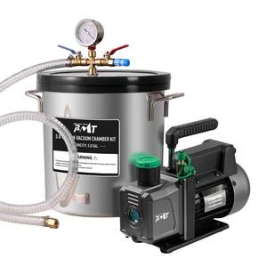 lot 46067 image: PB Motor Tech 3 Gallon Vacuum Chamber Kit with Tempered Glass Lid - 4.5CFM Vacuum Pump. 38 Micron Vacuum Pump Kit (Oil Not Included) - Ideal for Wood Stabilization - Retail $122.78