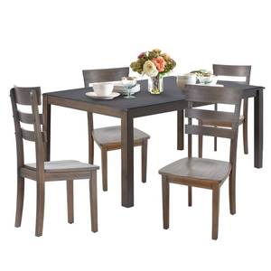 lot 46078 image: COLAMY Wooden Dining Table Set, Mid Century Modern Rectangle Wooden Kitchen Table and PU Leather Dining Chairs for Dining Room, Office, Saving Space ( Chairs ONLY), Brown  Black - Retail $407.58