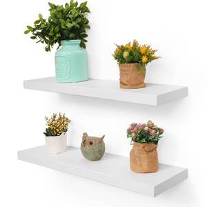 lot 46082 image: 24 Inch White Floating Shelves for Wall, Solid Wood Wall Shelves Set of 2, Modern White Shelves Display Ledge Shelves for Bedroom Bathroom Living Room Kitchen Decoration Storage - White