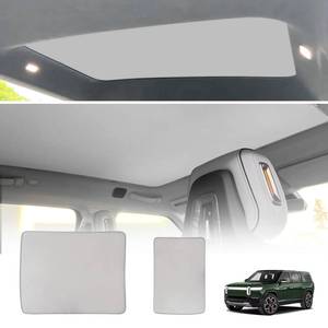 lot 46092 image: BestEvMod Foldable Roof Sunshade Compatible with 2022-2025 Rivian R1S Accessories Upgraded Heat Reflective Tech Accessories Sunroof Reflective Sun Shade(FrontRear Grey)