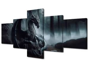 lot 46099 image: Dragon Wall Decor Mythical Creatures Prints for Wall Decor Canvas Frame Art Prints Multi Panel Wall Art Canvas Painting Wall Art Canvas Art Posters & Prints Artwork Wall Hanging, 50x24