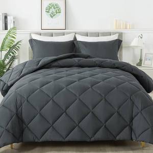 lot 51210 image: HYLEORY King Size Comforter Set with 2 Pillow Shams - Down Alternative Bed Comforters Bedding Sets for All Season - Lightweight - Machine Washable - Dark Grey