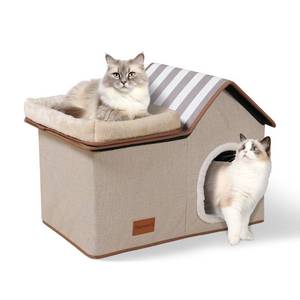 lot 51218 image: Topmart Cat House with Cat Bed,Large Cat Houses for Indoor Cats Condo,2-in-1 Cat Condo Pet Bed for Kitten and Small Cat, Beige