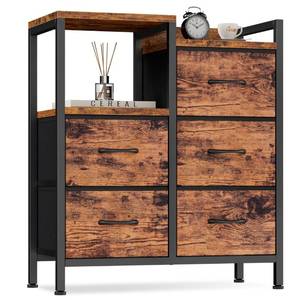 lot 51219 image: Furnulem 5 Drawer Rustic Dressers for Bedroom 2 Tier Shelf Storage Small Fabric Dresser for Closet Sturdy Metal Frame Modern Dresser Bedroom Dresser with Drawers for Hallway Rooms