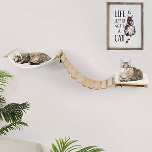 lot 51229 image: KOOPRO Cat Wall Shelves Furniture Bed, Cat Perch Wooden Cat Steps Climbing Bridge Wall Mounted Solid Wood Cat Tree for Indoor Large Cats Kittens for Sleeping, Playing, Climbing, Lounging