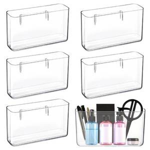 lot 51231 image: Suzile 6 Pcs Clear Wall Mounted File Organizer Multi Use Plastic Wall Mount Organizer Hanging Wall Magazine Holder Slim Wall Pockets Cabinet Storage Bins for Office Bathroom Kitchen Home (Big)