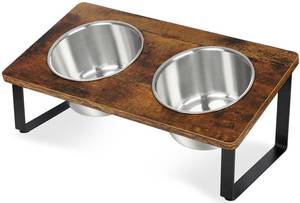 lot 51235 image: KEVIDEAWL Elevated Dog Bowls for Small Medium Dogs, Wood Raised Dog Bowl Stand with 2 Stainless Steel Deep Bowls, Dog Food and Water Bowls, Anti Vomit, Non-Slip Dogs Feeding Dishes