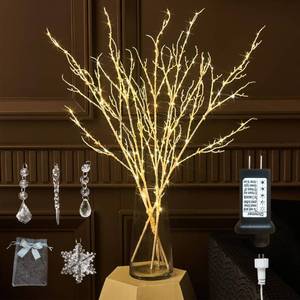 lot 51236 image: Fudios Lighted Branches Plug in 32IN 200 LED Mantle Winter Decor, White Twig Branch Lights for Christmas Holiday Party Indoor Outdoor