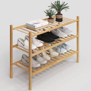 lot 51239 image: Z&L HOUSE 3-Tier Shoe Rack for Closet, Stackable Shoes Rack Organizer Free Standing Shoe Shelf for Entryway and Closet Hallway, Multifunctional Bamboo Rack in Different Combinations (3-Tier)