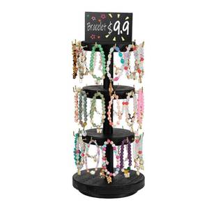 lot 51252 image: Pinzoveco Bracelet Holder, 3 Tier Wooden Rotating Bracelet Display Stand, Tree Stand Vendor Booth Display with Adversitsing Board, 36 Hooks for Bracelet, KeyChain Display Stands for Selling, Black (Patent Pending)