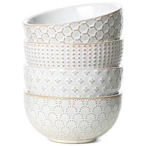lot 51263 image: LE TAUCI Small Bowls 12 OZ, Ice Cream Bowl, Ceramic Embossment Stoneware Bowl, Bowls Set for Dessert, Fruits, Side Dishes, Suit For Housewarming - 4.5 Inch, Set of 4, Arctic white