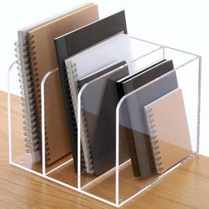 lot 51267 image: HeZone File Organizer for Desk Clear Acrylic Magazine Holder Desk Organizer Office Accessories Folder Organizer with 3 Vertical Organizer Spaces File sorters,for Home Office School...(B5)