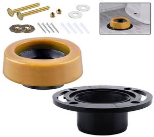 lot 51270 image: boeemi Toilet Flanges and Wax Rings for Toilets with Extended Flanges and Extra Thick Wax Rings for Floor Exit Toilets New Installation or Reinstallation 4 Waste Line for Plumbing Below Floor