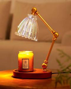 lot 51277 image: Candle Warmer Lamp with Timer Dimmer, Candle Lamp with 3 Bulbs for Adjustable Angle and Brightness, Vintage Candle Warmer for Scented Jar Candles Bedroom Home Decor House Warming Gifts New Home, Gold