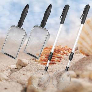 lot 51280 image: MBJZSL 4pcs Shelling Tools for Beach, Shark Tooth Sifter, Sand Sifter with Long Adjustable Handle, Beach Mesh Shovel, Sand Scoop for Picking Up Shells, for Girls Boys Collecting Shells Beach Toys