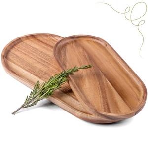 lot 51281 image: SPEShh Acacia Wooden Serving Trays Set of 2 - Rectangular Oval Shaped Wood Plates for Charcuterie Cheese Bread Fruit Vegetable Dip Sushi - Rustic Serving Platter Shallow Dishes -14x7 & 11x5.5 in.