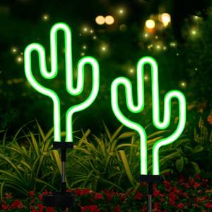 lot 51291 image: SunKite Solar Garden Lights - Cactus Solar Stake Lights Outdoor Waterproof Solar Neon Lights for Garden,Yard, Lawn,Pathway,Patio,Backyard (2 Pack)