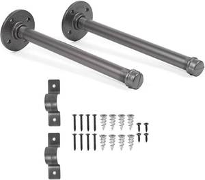 lot 51293 image: Rustic State Iron Pipe Floating Shelf Bracket - Industrial Rust Oil Free Decorative Wall Mounted Heavy Duty DIY Shelving D�cor & Support - 12 Inch - Gray - Set of 2