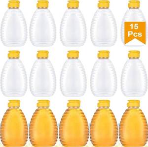 lot 51299 image: ACXFOND 15PCS 12oz Honey Jars, Empty Honey Containers, Clear Plastic Honey Jars, Squeeze Honey Bottle with Leak Proof Flip, Top Caps for Storing and Dispensing